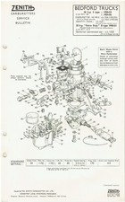 BEDFORD O & S TYPE TRUCK 1950-56 ZENITH 42VIR-3 CARB SERVICE BULLETIN/PARTS LIST