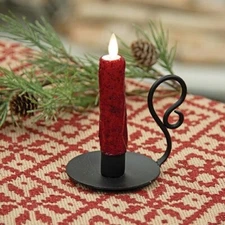 Silicone Dipped Ruby Taper in Colonial Metal Base Candle Timer Remote 4.5"H CWI