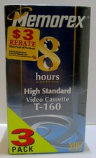 3-Memorex T-160 High Standard Blank VHS Video Cassette Tapes 3 Pack Sealed