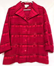 Coldwater Creek Womens PL Petite Large Red Ribboned Button Blazer 3/4 Sleeve