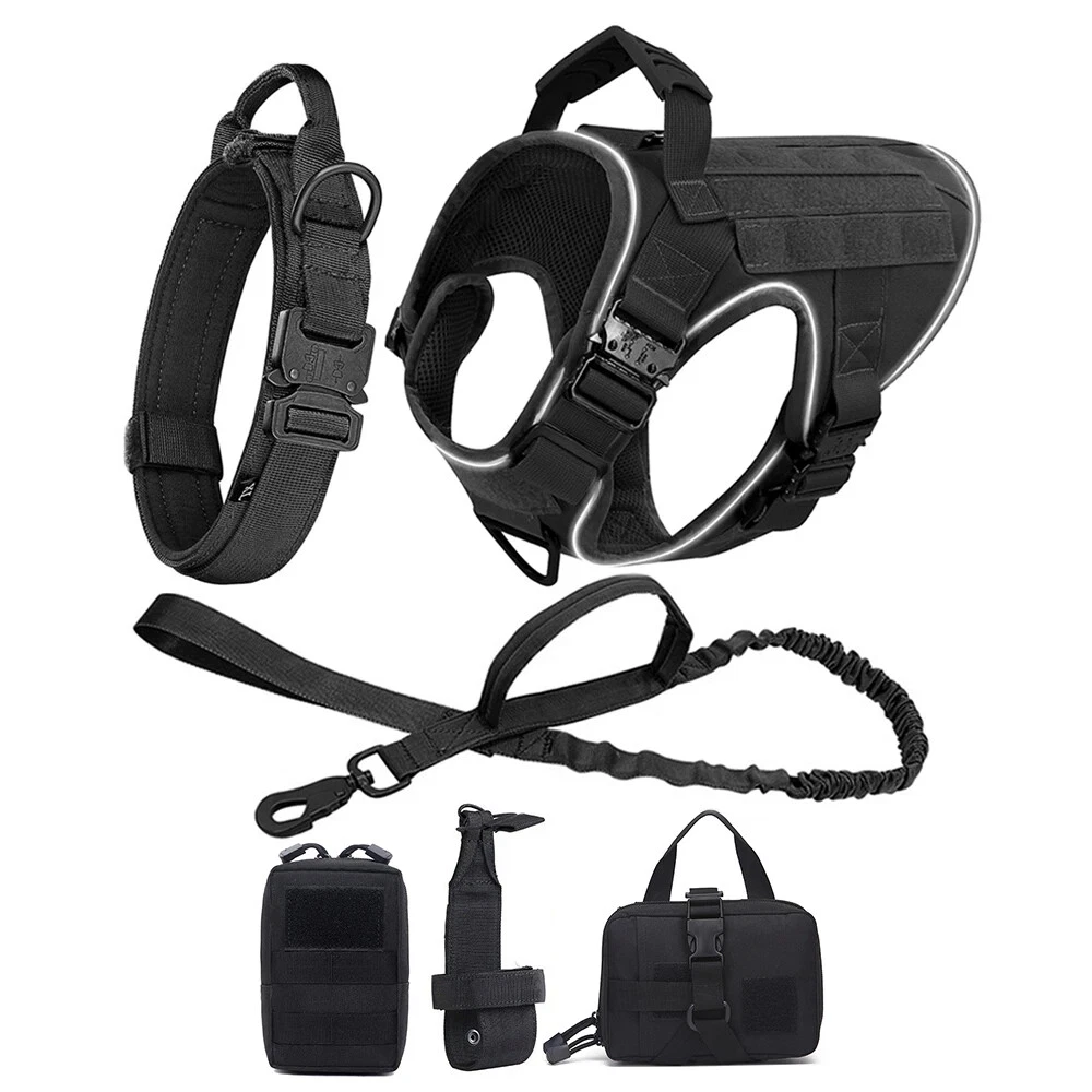 Dog Harness with 4 Metal Buckle Military Tactical Pet Training Vest Harnesses