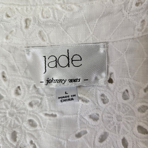 Johnny Was Jade Jacket Womens Large White Eyelet Trucker Utility Boho Whimisical - Picture 6 of 8