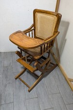 Vintage Victorian Oak Wood  Cane Convertible Child Baby Doll High Chair Rocking
