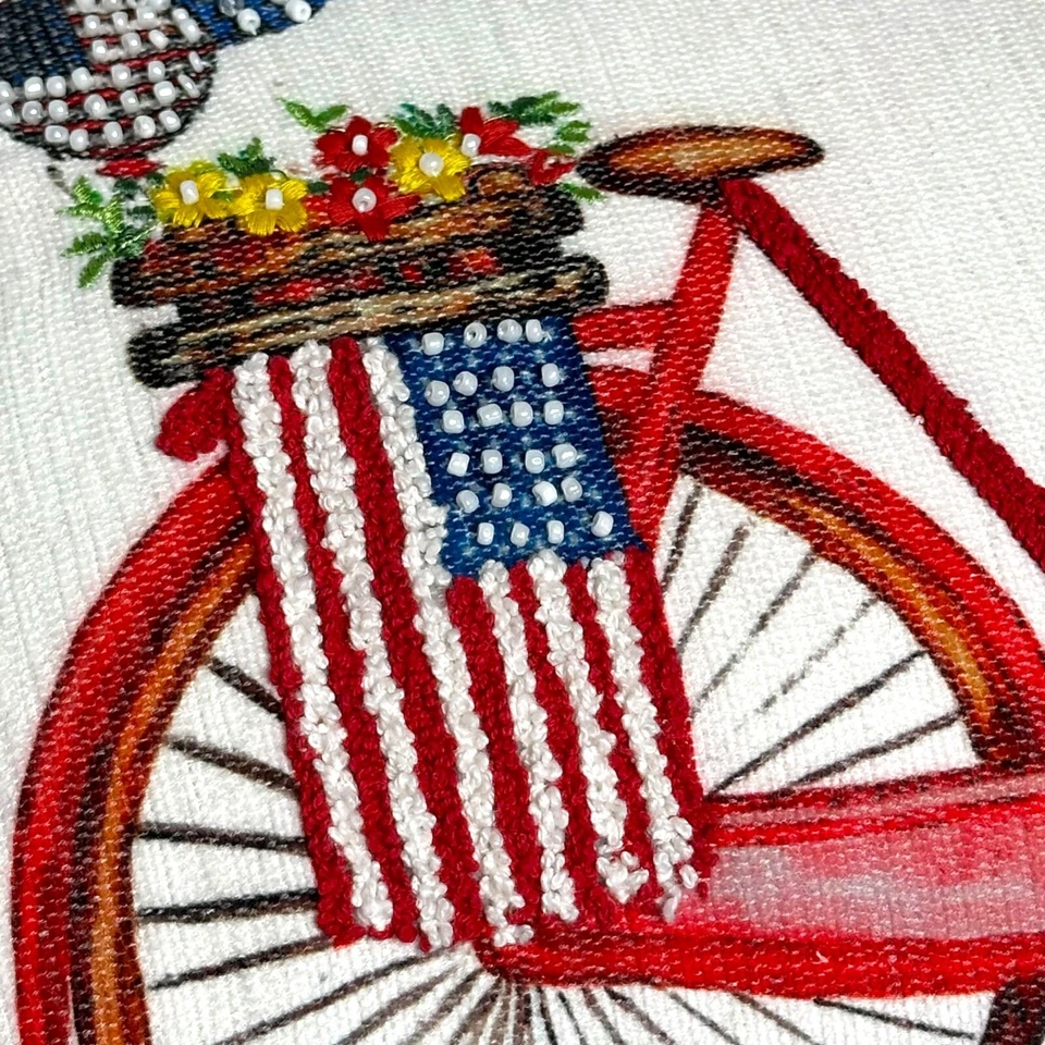 Magaschoni Patriotic Throw Pillow Embroidered Removable 20x14 Cottage Core - Image 4 of 4