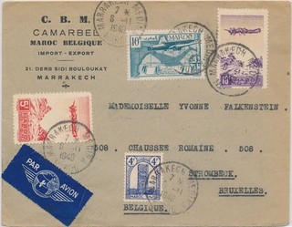 LT06587 Marocco 1948 al Belgio copertina posta aerea con belle cancellazioni usato