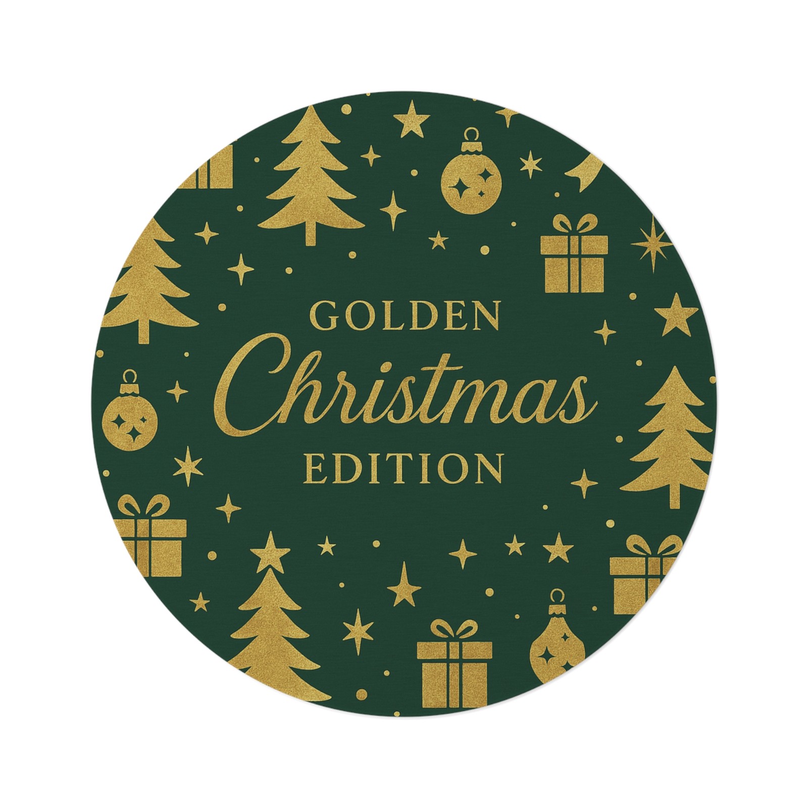 Golden Christmas Round Rug | Festive Holiday Tree Ornament Pattern, Decorative