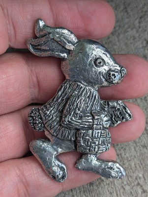 Vintage Sheridan Pewter Bunny Rabbit Brooch Pin