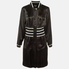 Chanel Black Satin ZipUp Short Varsity Dress M