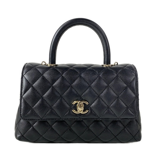 Chanel Small Top Handle Flap Bag/Matelasse/Coco Handle XS Handbag A92990 Black G