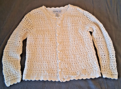 VTG Bedford Fair Cardigan Medium Petite Open Knit Cottagecore Granny Festival