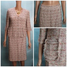 St. John Couture Pink Jacket Skirt M Size 8 10 2pc Suit Satin Trim Shimmer Multi
