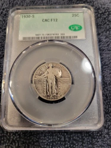 1930 S Standing Liberty Quarter Dollar CAC F12 25C Graded