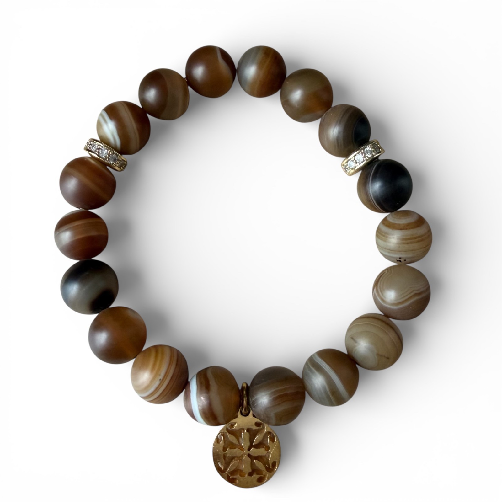 Rustic Cuff Brown Agate Stretch Bracelet Trina Go… - image 1