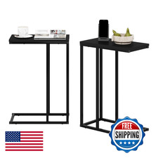Furinno Camnus Side Table Set Of 2 C-Shape Sofa End Table For Couch Metal Frame