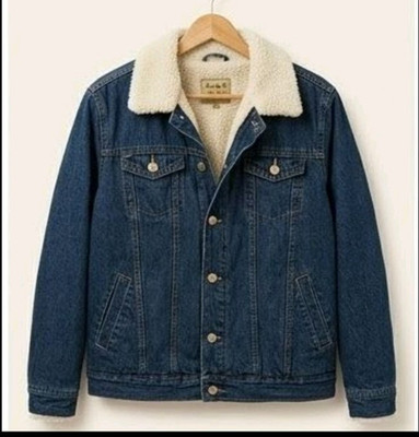 Fossil Women's Sherpa Lined Jean Jacket Blue w/ Faux Shearling Collar Size 10