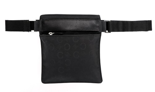 Authentic CELINE Black C Triomphe Rubber Canvas Fanny Pack Bum Bag Italy Unisex