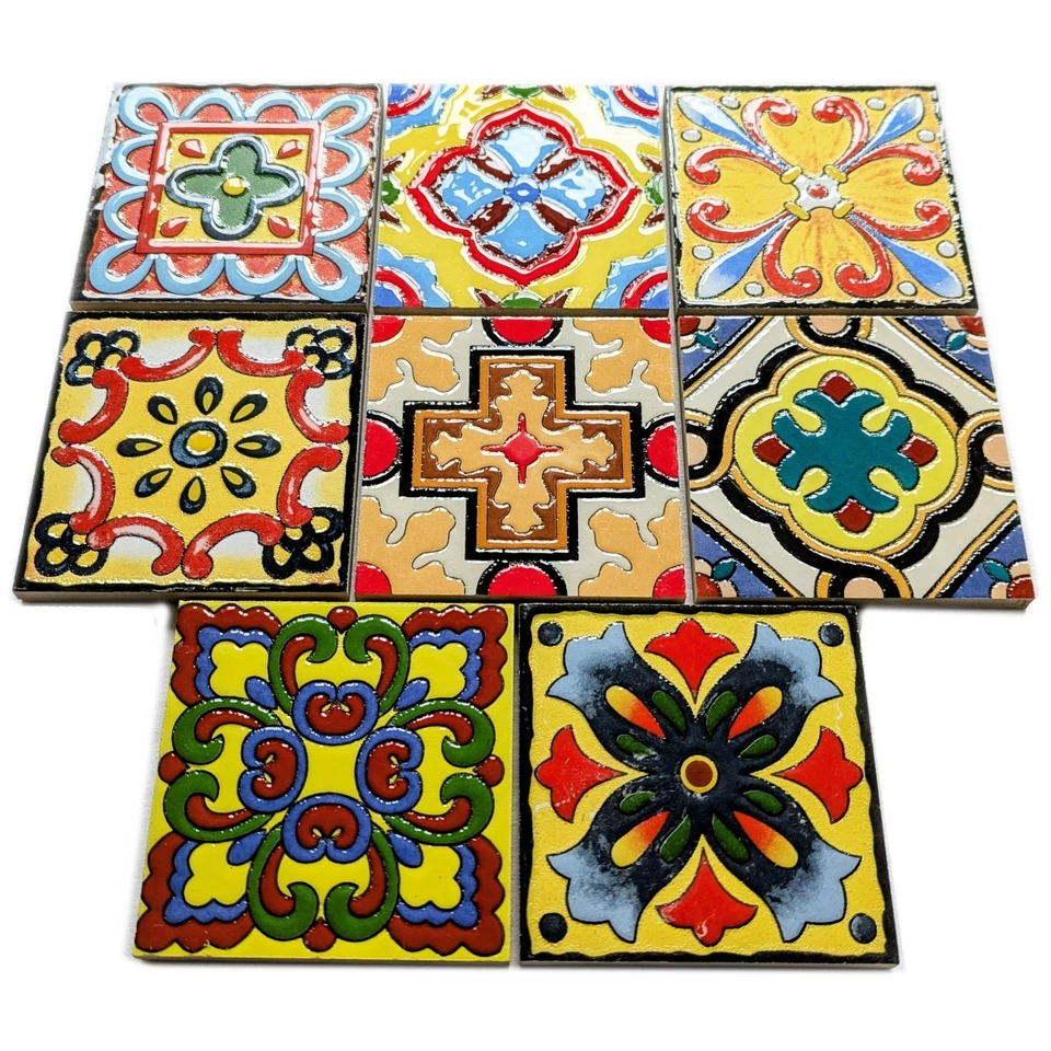 Set of 8 Multi Colour Spanish Moroccan 10cm Square Mosaic Wall & Floor Tiles - Image 3 of 4