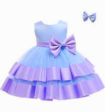 Girls Blue Purple Tulle Formal Dress 2T w/ Bow Sash and Matching Hair Clip