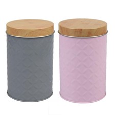 Small Round Tin Embossed Kitchen Storage Canisters Jars Reusable Container