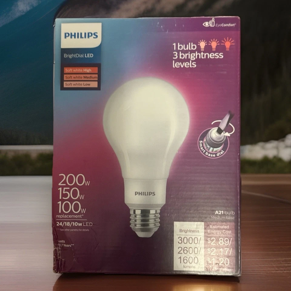 Philips BrightDial 200/150/100W Equivalent Soft White A21 Medium LED Light Bulb - Image 3 of 4