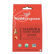 Wedderspoon Organic Manuka Honey Drops, Ginger  Echinacea, 20 Count Pack of 1 