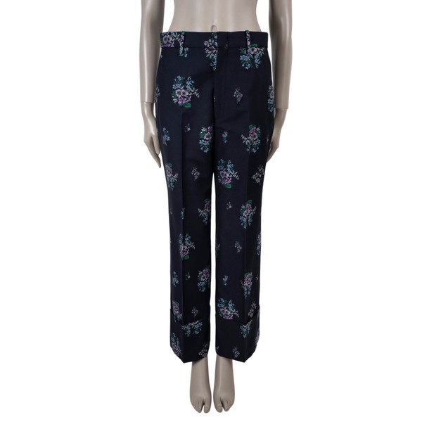 Navy Blue Floral Jacquard Pants 44 L