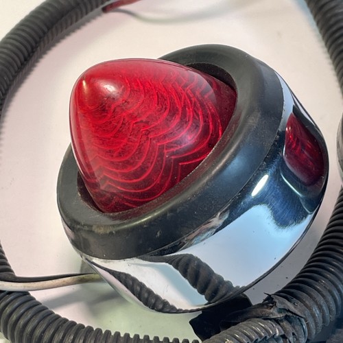 Vintage TWO Red Tail Light Lamps PAIR Semi Truck Chrome Housing Beehive Lens - Picture 3 of 8