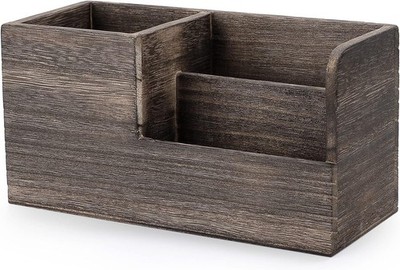 BTSKY Desk Pen Pencil Holder Retro Wood Multi-Function Brown Wooden 