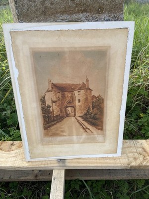 Antique Hand Colored Print Porte Saint Pierre Chateau Thierry France Rare