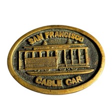 Vintage 1983 San Francisco Cable Car Belt Buckle Solid Brass Siskiyou USA Made