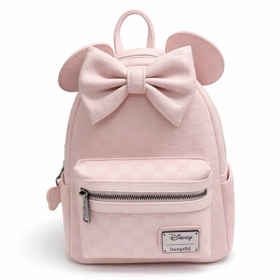 LOUNGEFLY Disney Minnie Mouse (Pastel Pink) Checkered Texture Mini Backpack
