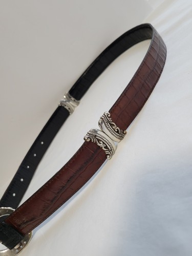 Vintage Brighton Black/Brown Reversible Belt w/ Silver Tone Buckle Leather Sz M - Picture 8 of 9