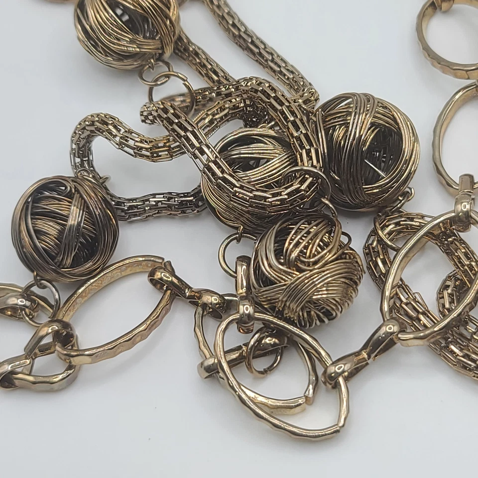 Collar bola envuelta eslabones tono dorado cuentas firmado Natasha 31" Foto 2 de 4