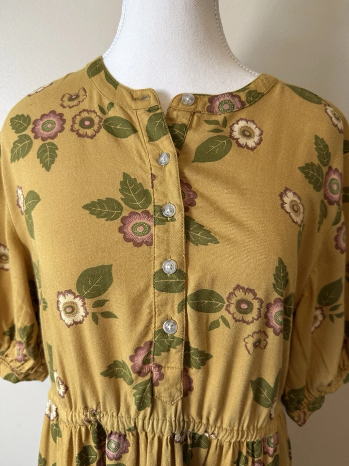 Vestido Bridge & Burn Reina M Amarillo Floral En Niveles Midi Sostenible Bolsillos Modal Foto 3 de 4