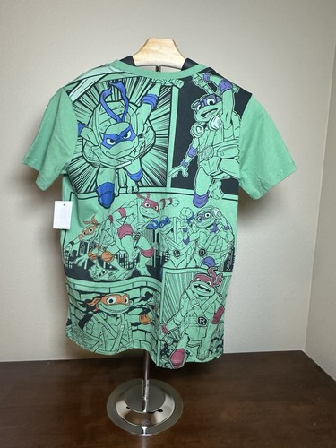 Teenage Mutant Ninja Turtles TMNT Boys Graphic T-Shirt Comic Panel Green Tee L N