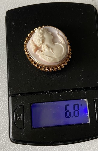 Vintage 10K Yellow Gold (Marked) Shell Cameo Brooch