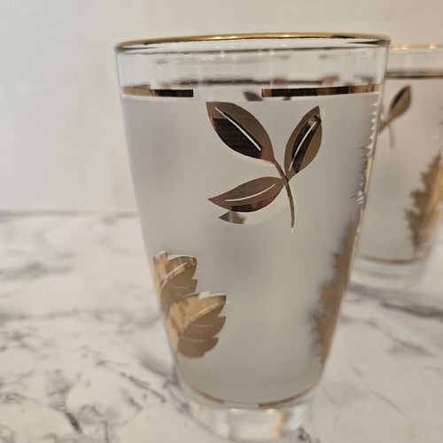"Juego de 4 vasos de hoja de oro esmerilado Libbey de colección borde de oro de 5,25"" MCM" - Imagen 2 de 7