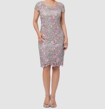 Xscape Women's Pink Floral Embroidered Lace V-Back Dress Size 6