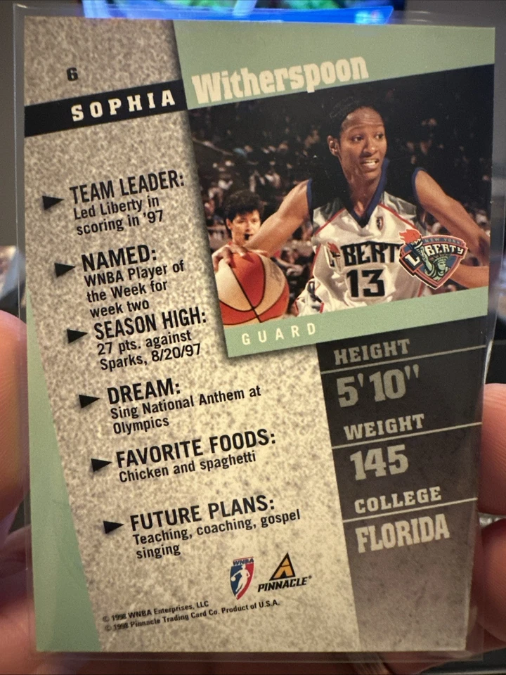 1998 Pinnacle WNBA - Sophia Witherspoon #6 Court Collection - Image 2 of 2