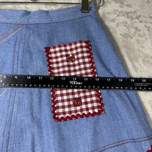 Gonna denim fatta a mano country prateria pizzo ric rac picnic vita 27" - Foto 10 di 12