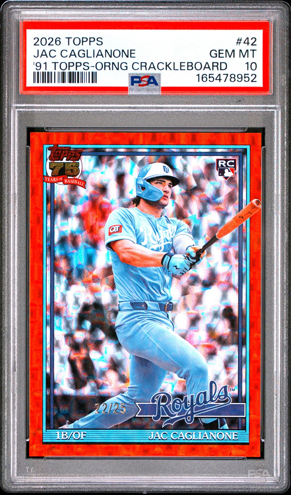 2026 Topps 1991 #42 Jac Caglianone /25 '91 Topps-Orng Crackleboard PSA 10 POP 1