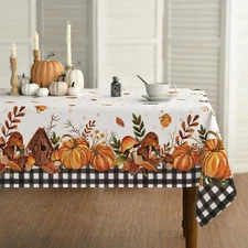 Fall Tablecloth 60X84 Inch Rectangular, Thanksgiving Autumn Harvest Pumpkin Mush