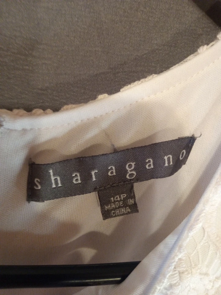 Vestido Vaina Sharagano Blanco Encaje Sin Mangas Talla 14p Foto 2 de 3