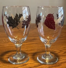 Vintage Libbey Autumn Leaves Wine Water Goblets Fall Thanksgiving Halloween 7”