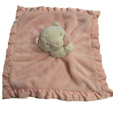 Carter's Pink Security Blanket White Cat Kitten Plush Lovey Satin Edge