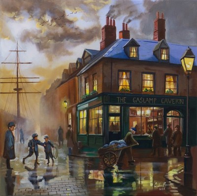 Gaslamp Cavern, Northern Art, Original Ölgemälde auf Leinwand, Gordon Bruce