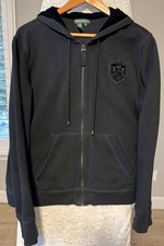 Ralph Lauren Lauren Jeans Company Black Zip Hoodie Crest Patch Y2K XL EUC