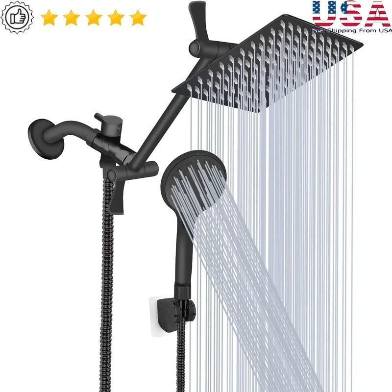 Rainfall Shower Head Combo W/ 9 Settings Handheld & Adjustable Extension Arm New