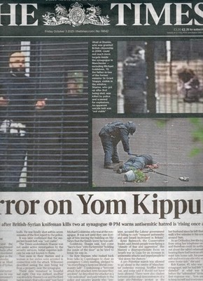 The Times Zeitung - 3. Oktober 2025 - Jom Kippur Terroranschlag Berichterstattung