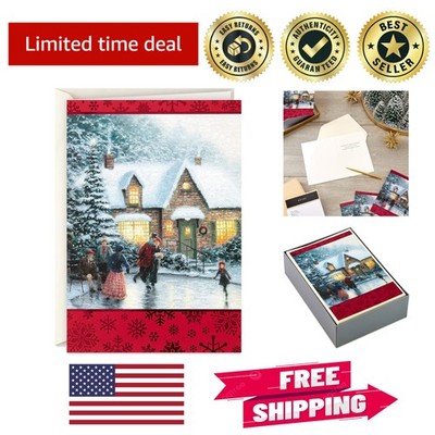 Delightful 40 Christmas Cards Featuring Thomas Kinkade's Ice Skating Design